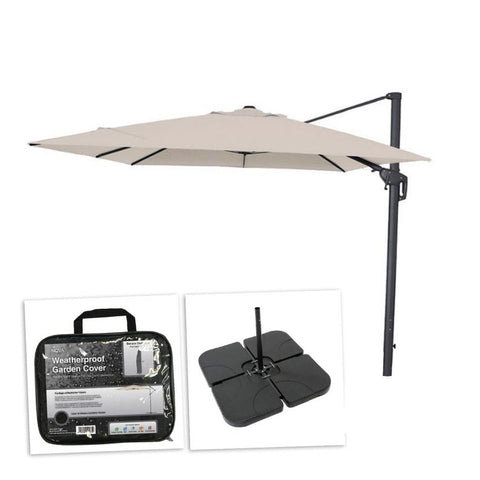 Galaxy 4m x 3m Rectangular Cantilever Parasol with Square Base Slabs & Cover