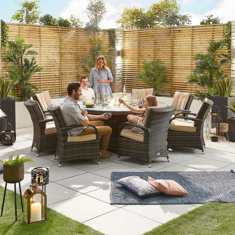 Olivia 8 Seat Dining Set - 1.8m Round Firepit Table