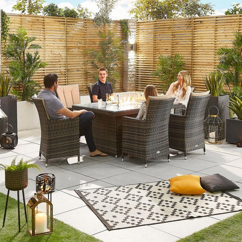 Sienna 6 Seat Rattan Dining Set - 1.5m x 1m Rectangular Firepit Table