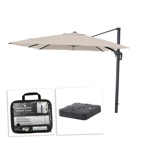 Galaxy 4m x 3m Rectangular Cantilever Parasol with 100L Sand & Water Fillable Base & Cover