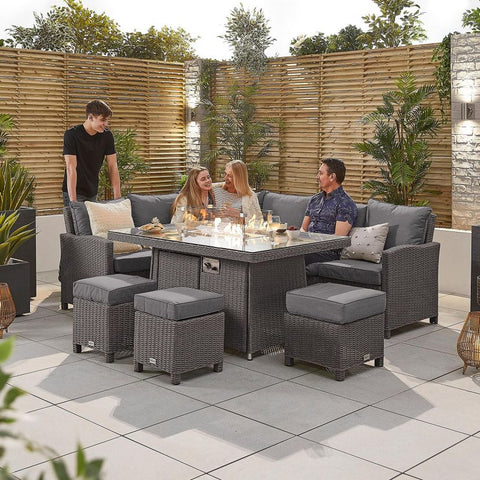 Ciara Left Hand Casual Dining Corner Sofa Set with Firepit Table