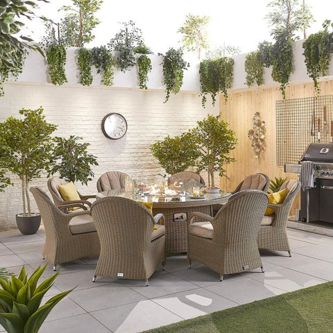 Leeanna 8 Seat Dining Set - 1.8m Round Firepit Table