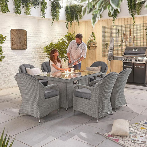 Leeanna 6 Seat Dining Set - 1.5m x 1m Rectangular Firepit Table